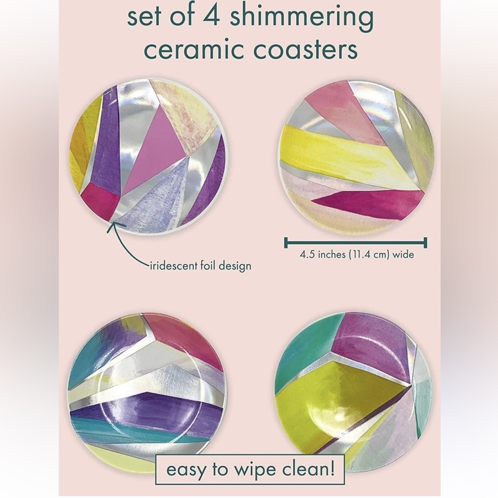 Kendra Scott Elegant Geometric Design Set of 4 Ceramic Coaster Plates 4.5in dia